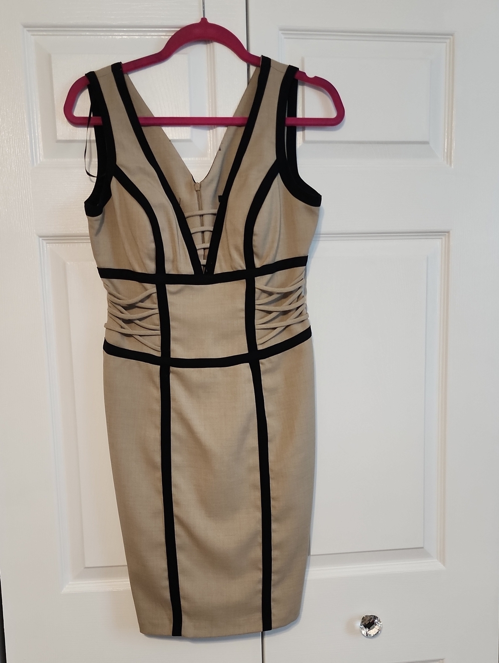 XOXO Beige Midi Dress with Black Trim